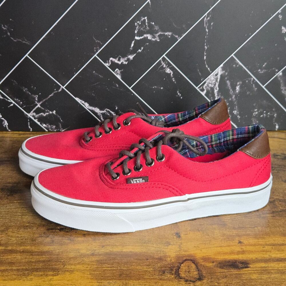 Vans Era 59 C&L Mens 6.5 Red Plaid Leather Low Top Skate Shoes Sneakers